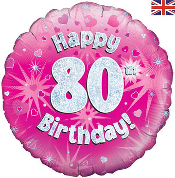 Happy 80th Birthday Pink Holographic (Optional Helium Inflation)