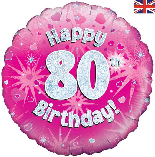 Happy 80th Birthday Pink Holographic (Inflated) - Sweets 'n' Things