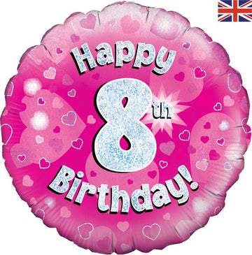 Happy 8th Birthday Pink Holographic Balloon