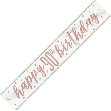 Happy 90th Birthday Rose Gold Banner 9ft