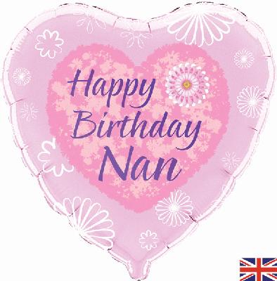 Happy Birthday Nan Heart Foil Balloon (Inflated) - Sweets 'n' Things