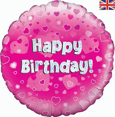 Happy Birthday Pink Holographic Foil Balloon (Inflated) - Sweets 'n' Things