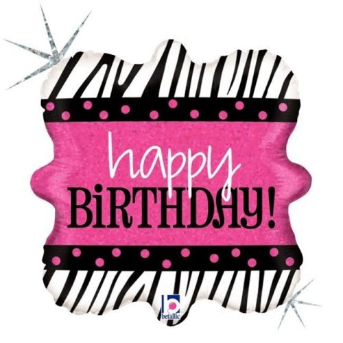 Happy Birthday Pink Zebra Helium Foil Balloon (Inflated) - Sweets 'n' Things