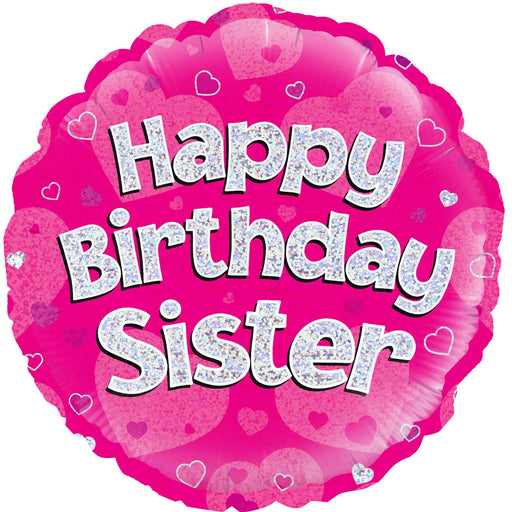 Happy Birthday Sister Pink Foil Balloon (Inflated) - Sweets 'n' Things