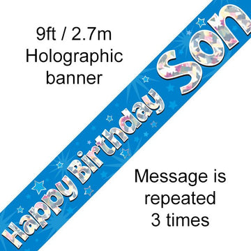 Happy Birthday Son Banner Blue Holographic