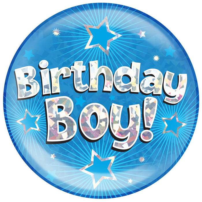 Holographic Jumbo Badge - Birthday Boy Blue - Sweets 'n' Things