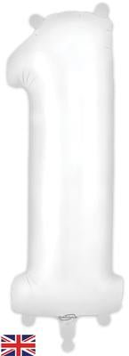 Matte White Number 1 Giant Foil Helium Balloon 34" (Optional Helium Inflation)