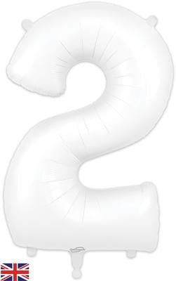 Matte White Number 2 Giant Foil Helium Balloon 34" INFLATED - Sweets 'n' Things