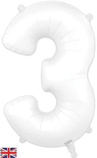 Matte White Number 3 Giant Foil Helium Balloon 34" (Optional Helium Inflation)
