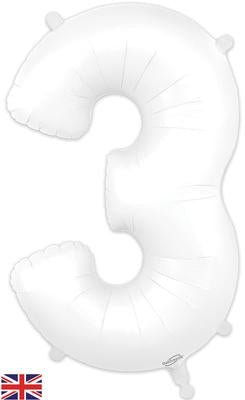 Matte White Number 3 Giant Foil Helium Balloon 34" (Optional Helium Inflation)