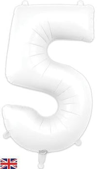 Matte White Number 5 Giant Foil Helium Balloon 34" (Optional Helium Inflation)