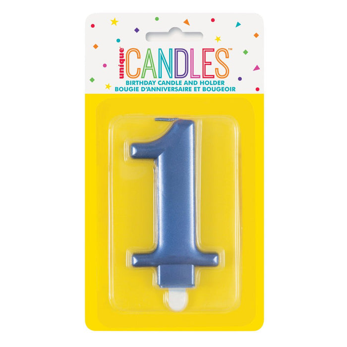 Metallic BLUE Number 1 Birthday Candle - Sweets 'n' Things