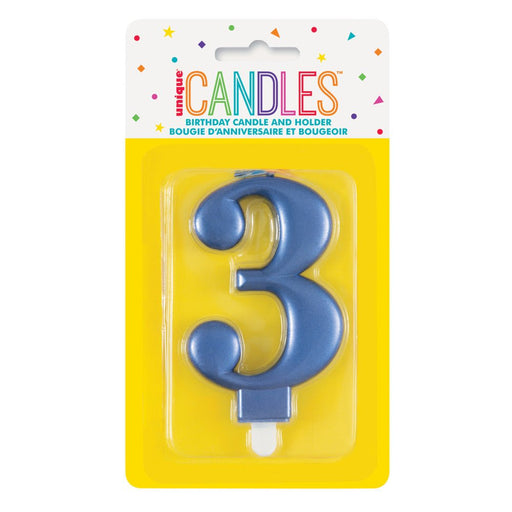 Metallic BLUE Number 3 Birthday Candle - Sweets 'n' Things