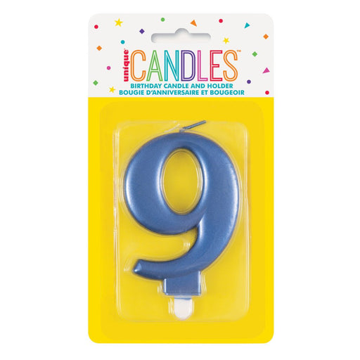 Metallic BLUE Number 9 Birthday Candle - Sweets 'n' Things