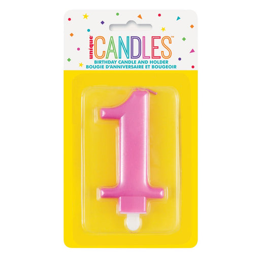 Metallic PINK Number 1 Birthday Candle - Sweets 'n' Things