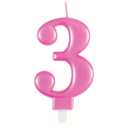 Metallic PINK Number 3 Birthday Candle - Sweets 'n' Things