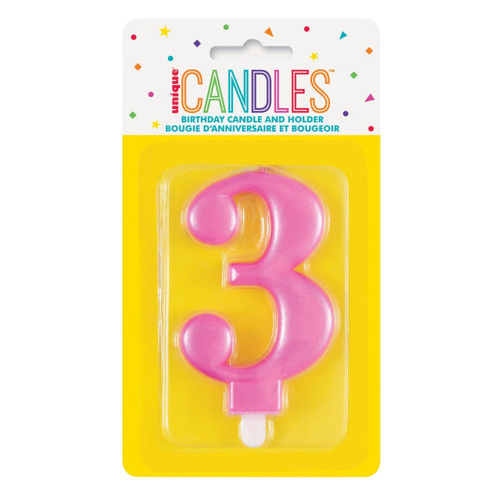 Metallic PINK Number 3 Birthday Candle - Sweets 'n' Things