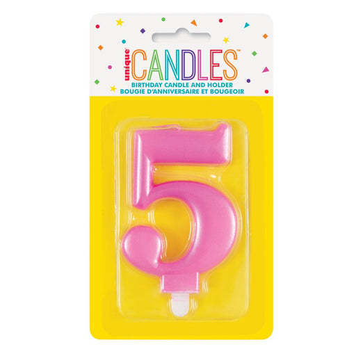 Metallic PINK Number 5 Birthday Candle - Sweets 'n' Things