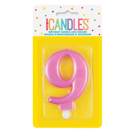 Metallic PINK Number 9 Birthday Candle - Sweets 'n' Things