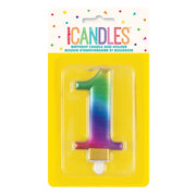 Metallic RAINBOW Number 1 Birthday Candle - Sweets 'n' Things