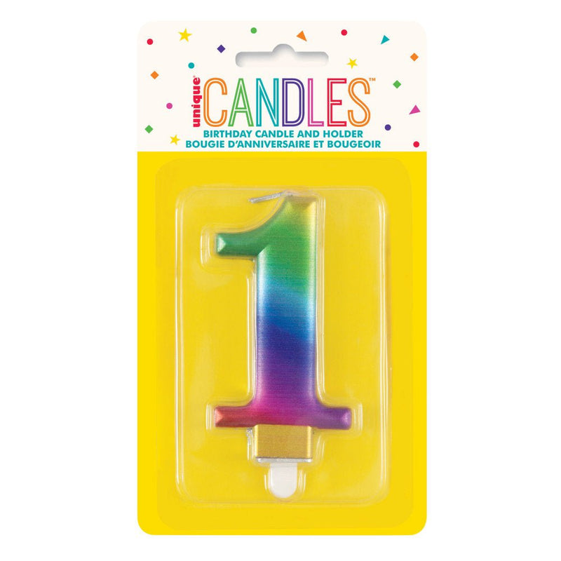 Metallic RAINBOW Number 1 Birthday Candle - Sweets 'n' Things