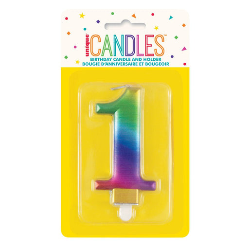 Metallic RAINBOW Number 1 Birthday Candle - Sweets 'n' Things