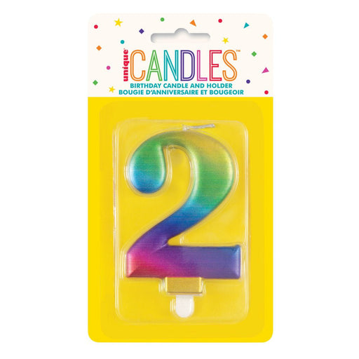 Metallic RAINBOW Number 2 Birthday Candle - Sweets 'n' Things