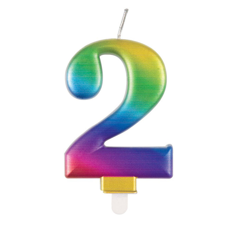 Metallic RAINBOW Number 2 Birthday Candle - Sweets 'n' Things