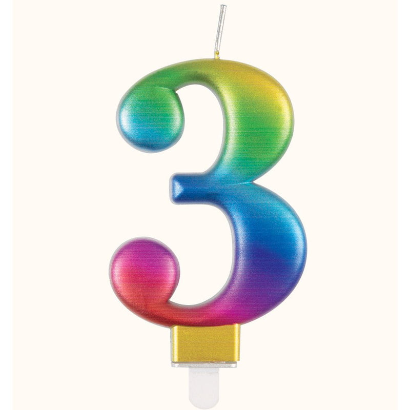 Metallic RAINBOW Number 3 Birthday Candle - Sweets 'n' Things
