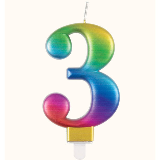 Metallic RAINBOW Number 3 Birthday Candle - Sweets 'n' Things