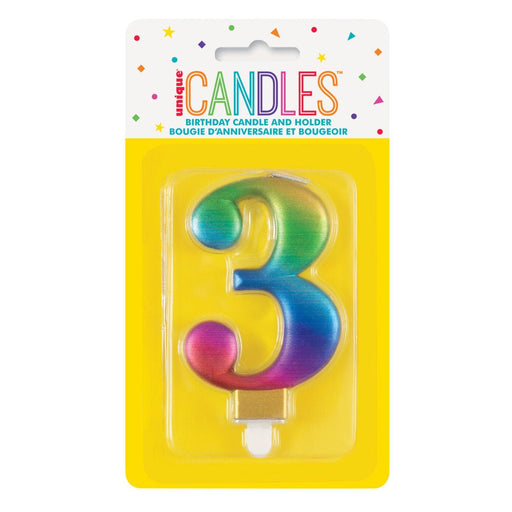 Metallic RAINBOW Number 3 Birthday Candle - Sweets 'n' Things