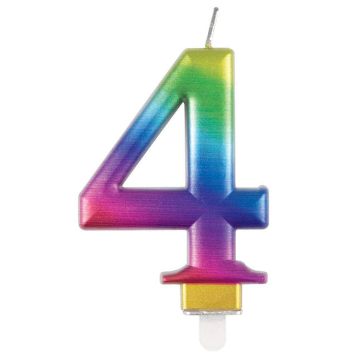 Metallic RAINBOW Number 4 Birthday Candle - Sweets 'n' Things