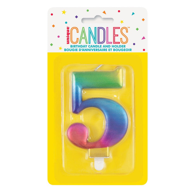 Metallic RAINBOW Number 5 Birthday Candle - Sweets 'n' Things