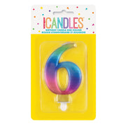 Metallic RAINBOW Number 6 Birthday Candle - Sweets 'n' Things