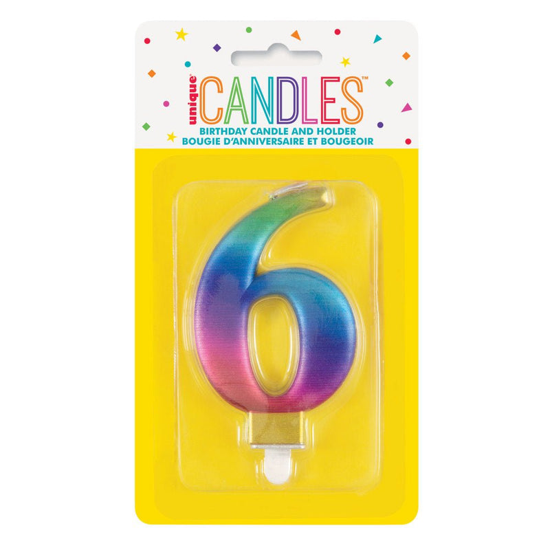 Metallic RAINBOW Number 6 Birthday Candle - Sweets 'n' Things