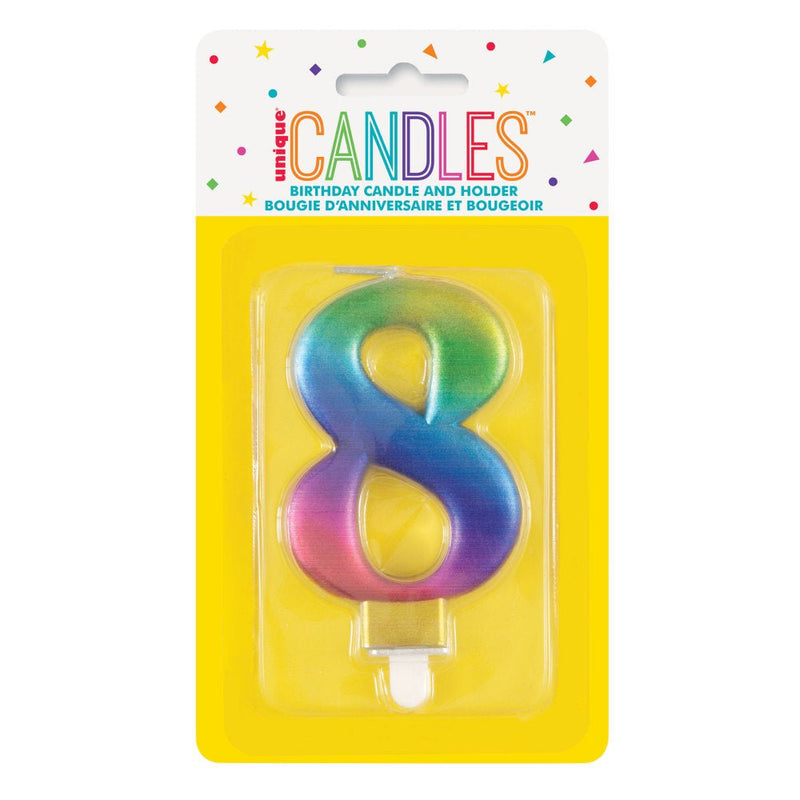 Metallic RAINBOW Number 8 Birthday Candle - Sweets 'n' Things