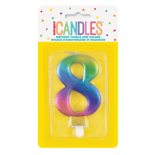 Metallic RAINBOW Number 8 Birthday Candle - Sweets 'n' Things