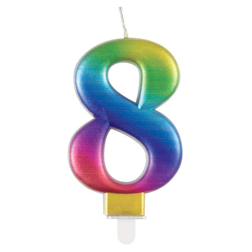 Metallic RAINBOW Number 8 Birthday Candle - Sweets 'n' Things
