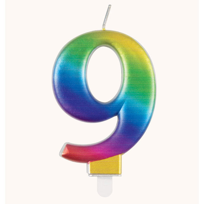 Metallic RAINBOW Number 9 Birthday Candle - Sweets 'n' Things
