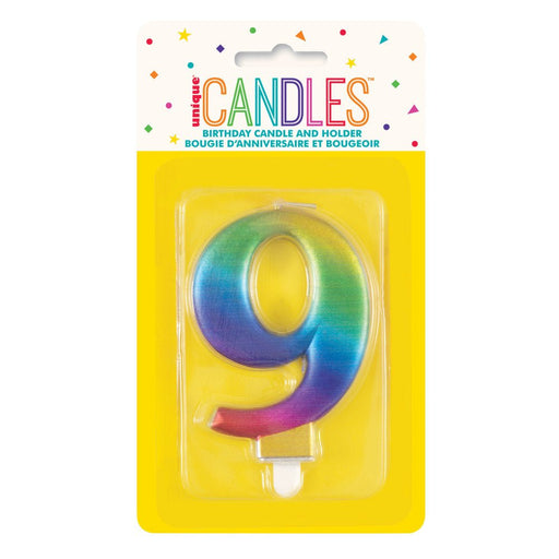 Metallic RAINBOW Number 9 Birthday Candle - Sweets 'n' Things