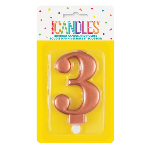 Metallic ROSE Gold Number 3 Birthday Candle - Sweets 'n' Things