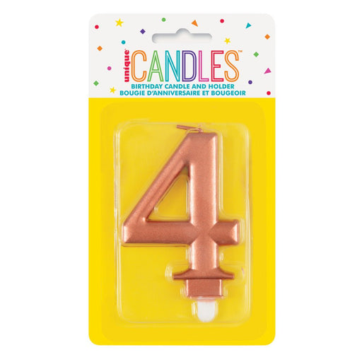 Metallic ROSE Gold Number 4 Birthday Candle - Sweets 'n' Things
