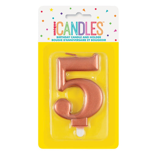 Metallic ROSE Gold Number 5 Birthday Candle - Sweets 'n' Things