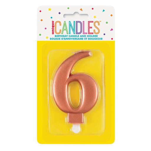 Metallic ROSE Gold Number 6 Birthday Candle - Sweets 'n' Things