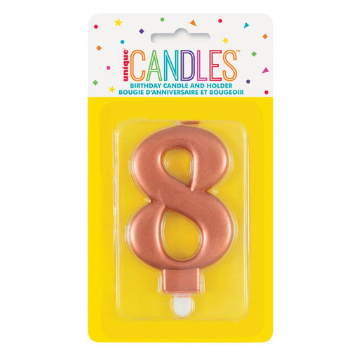 Metallic ROSE Gold Number 8 Birthday Candle - Sweets 'n' Things
