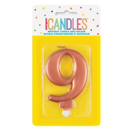 Metallic ROSE Gold Number 9 Birthday Candle - Sweets 'n' Things