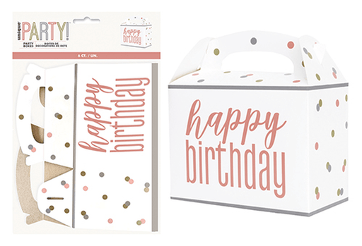 Party Boxes Rose Gold Happy Birthday 6 Pack - Sweets 'n' Things