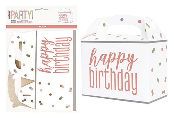 Party Boxes Rose Gold Happy Birthday 6 Pack - Sweets 'n' Things