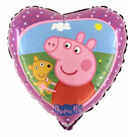 Peppa Pig and Teddy Heart Shape - 18" Foil Helium (Optional Helium Inflation)