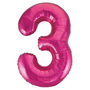 Pink Number 3 Giant Foil Helium Balloon 34" (Optional Helium Inflation)